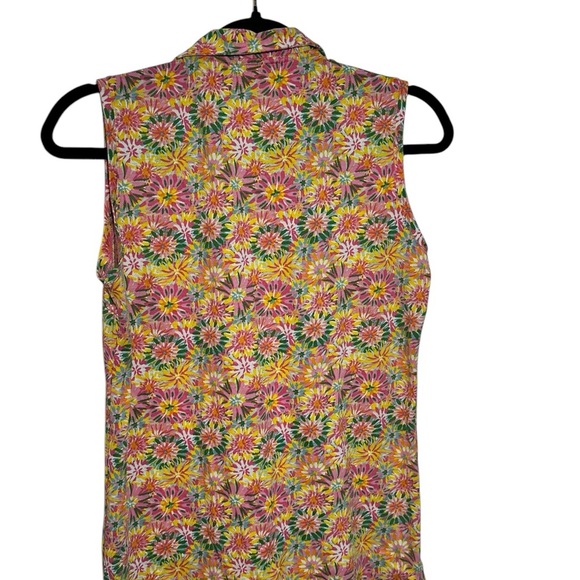 Magnolia Lane Floral Masters Sleeveless Collared Top Bright Golf Pickleball SZ L - Picture 2 of 4
